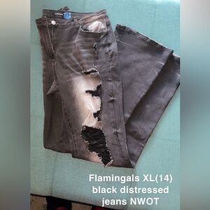 Flamingals XL(14) black distressed jeans NWOT